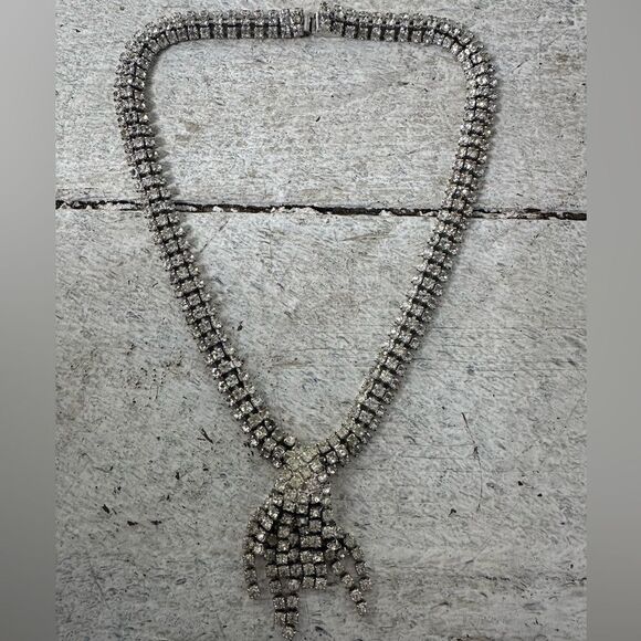Vintage 50s Dazzling Rhinestone Fringe Necklace - Picture 12 of 13